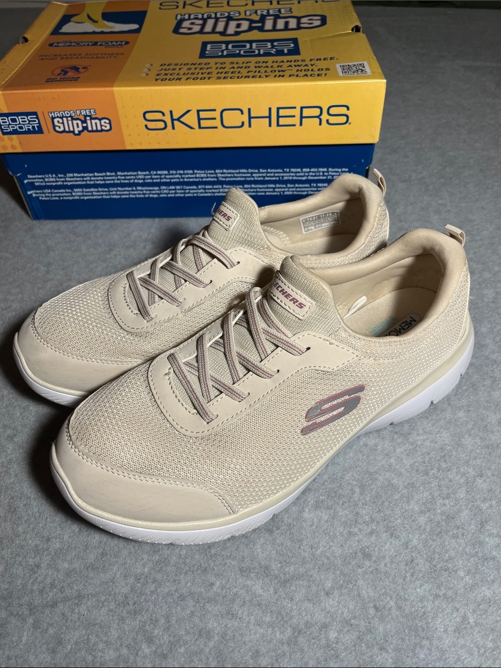 Skechers Women's Cream Athletic Slip-On Sneakers with Pink Accent
